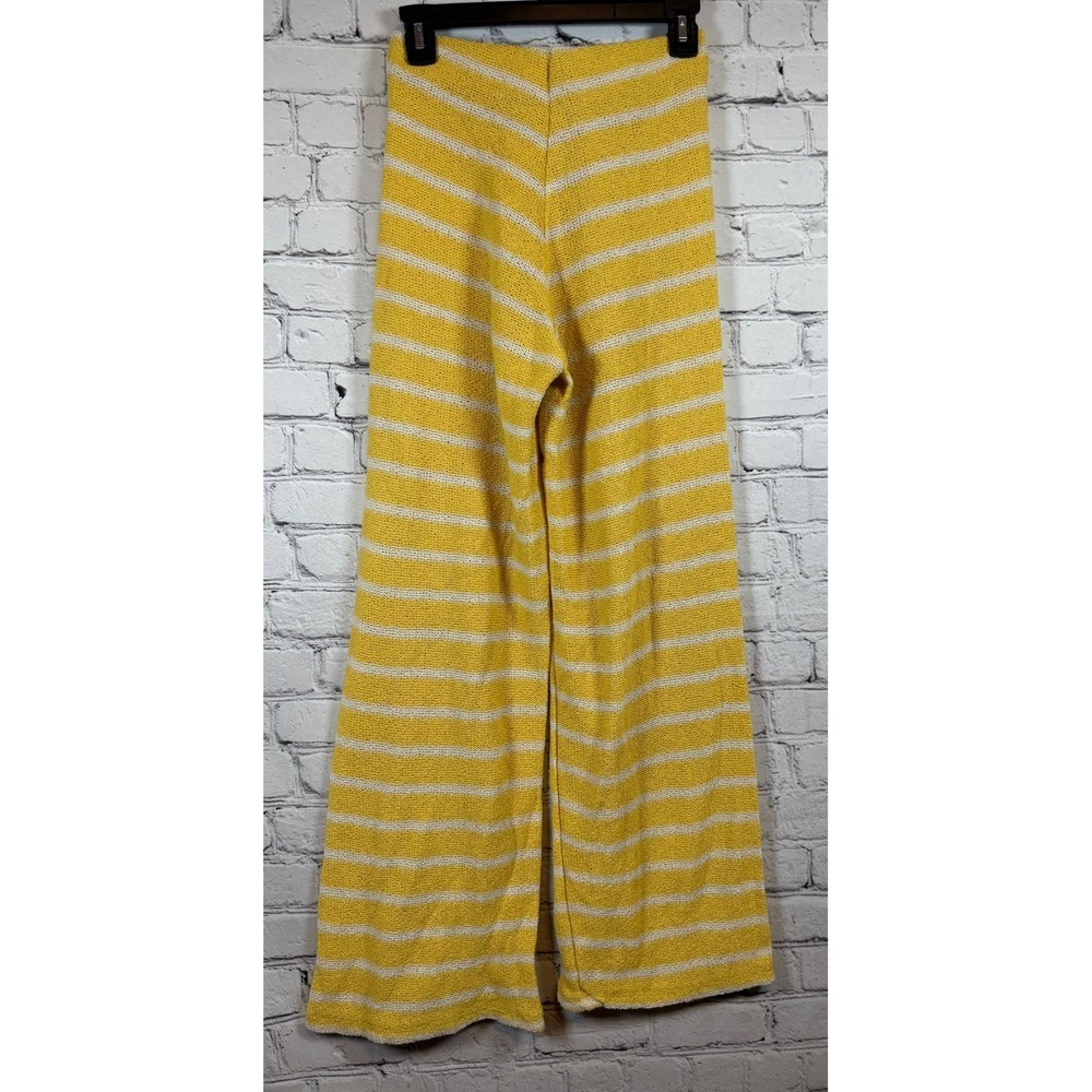 Zara Wide Leg Pants Striped Knit Yellow White High Waist Size S - Picture 2 of 3